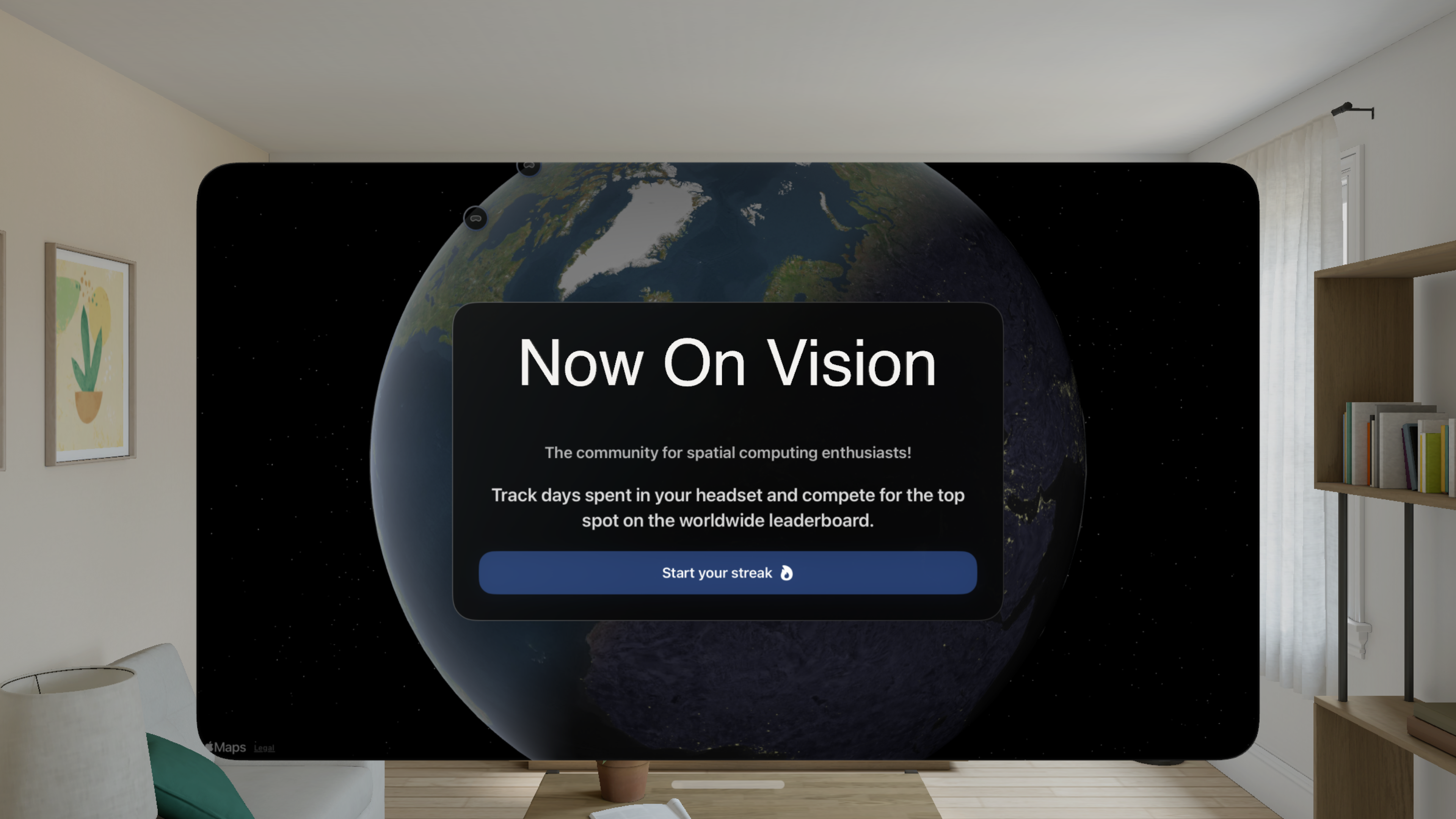 Now On Vision welcome screen on Apple Vision Pro