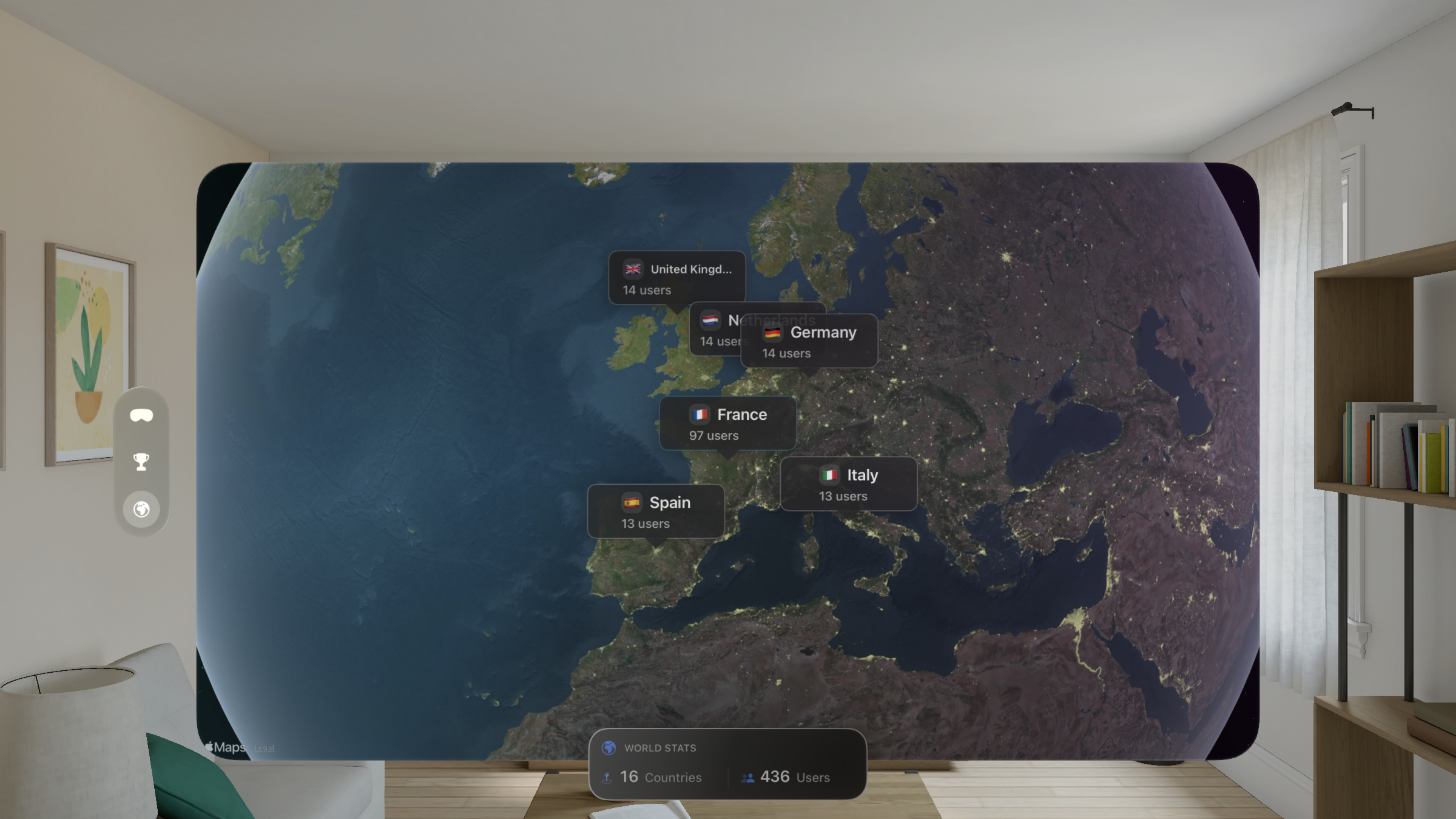 Now On Vision world tab with country activity map