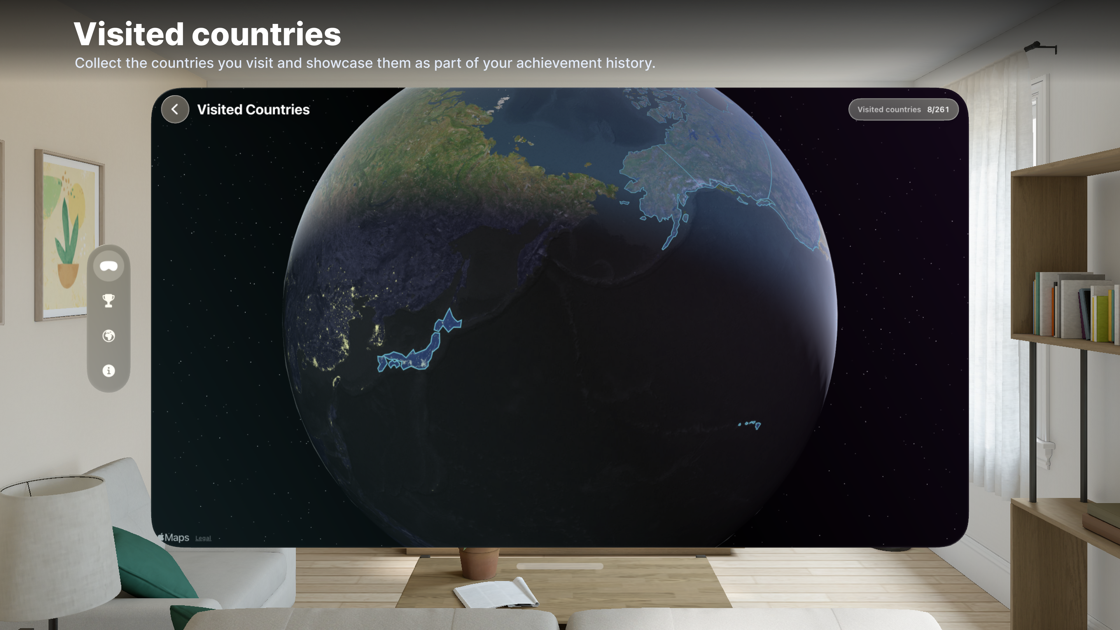 Now On Vision map showing countries visited with Apple Vision Pro