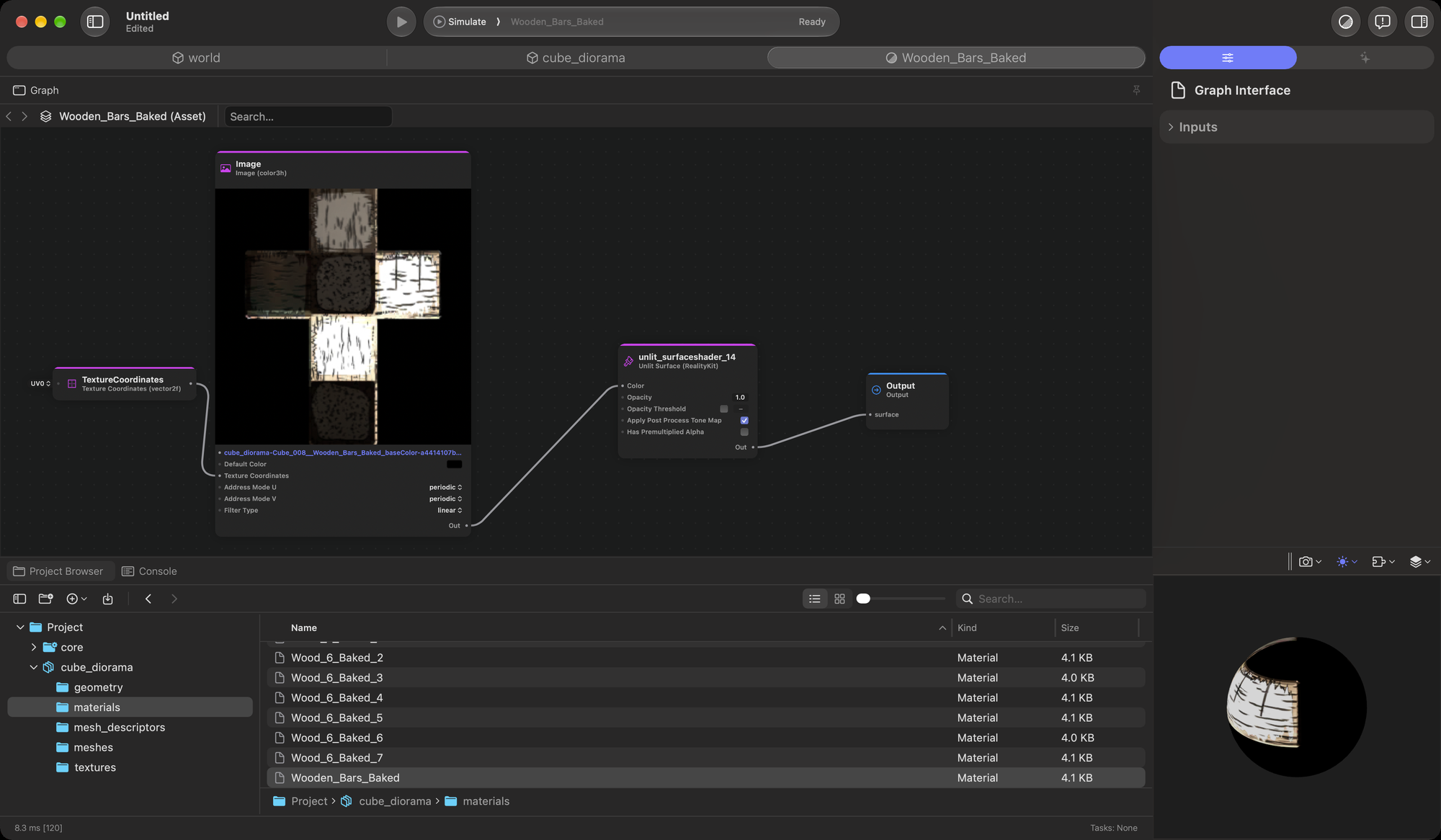 Material graph in Reality Composer Pro