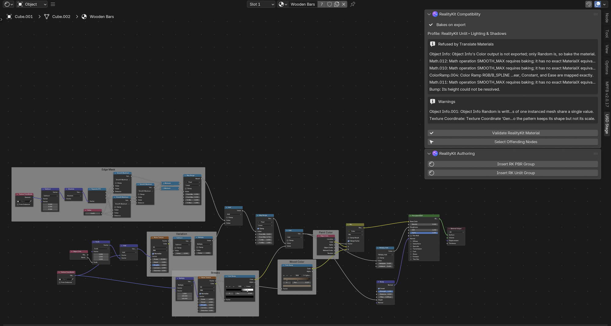RealityKit Compatibility panel in the Blender Shader Editor