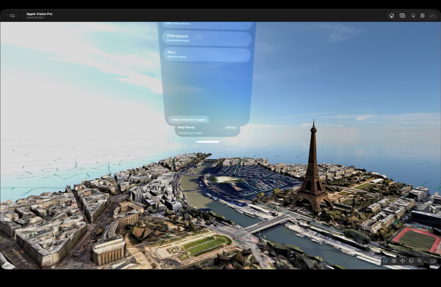 Map Composer authoring view over Paris in immersive map context