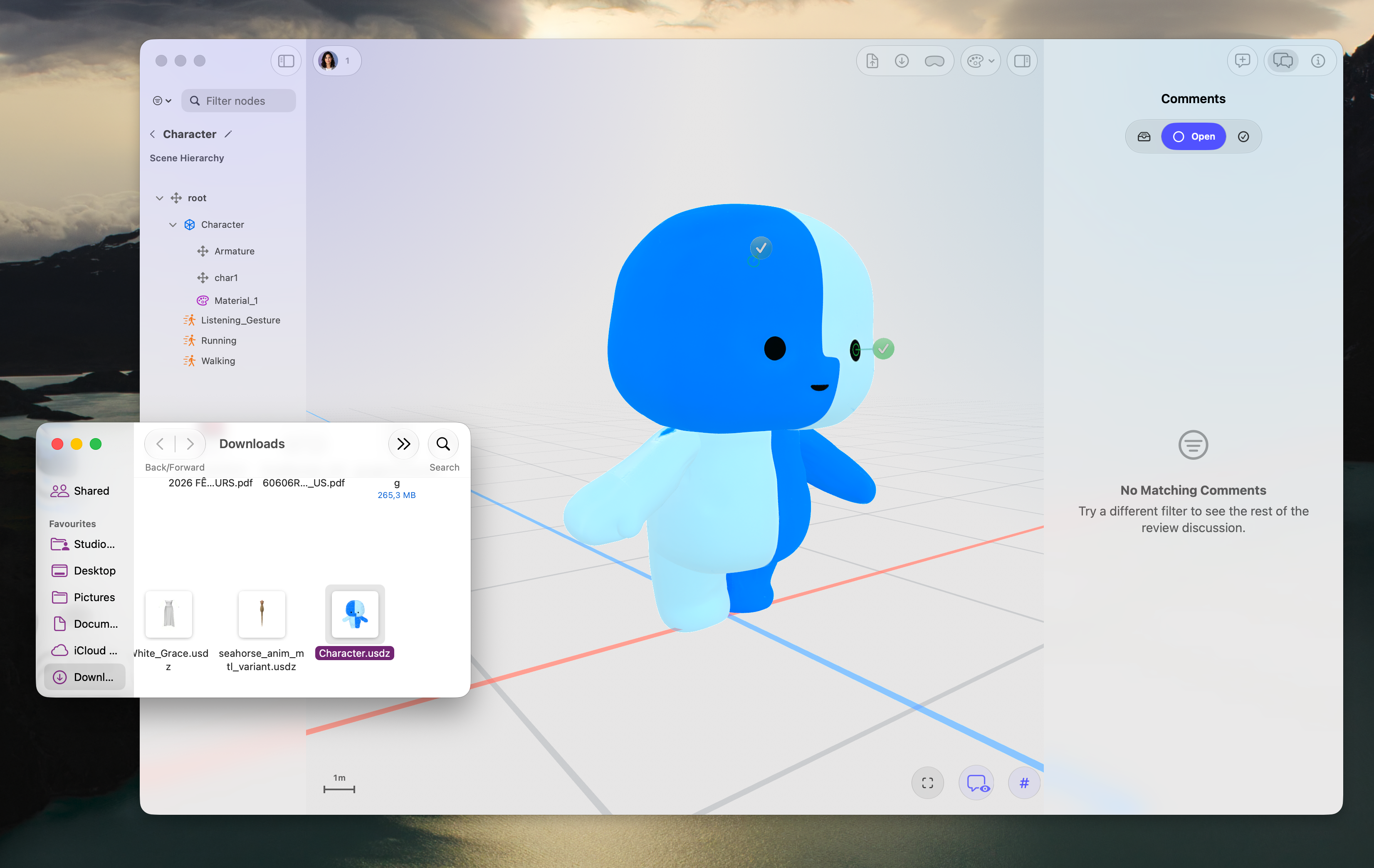 A reviewed character exported from USD Stage as a downloadable USDZ file