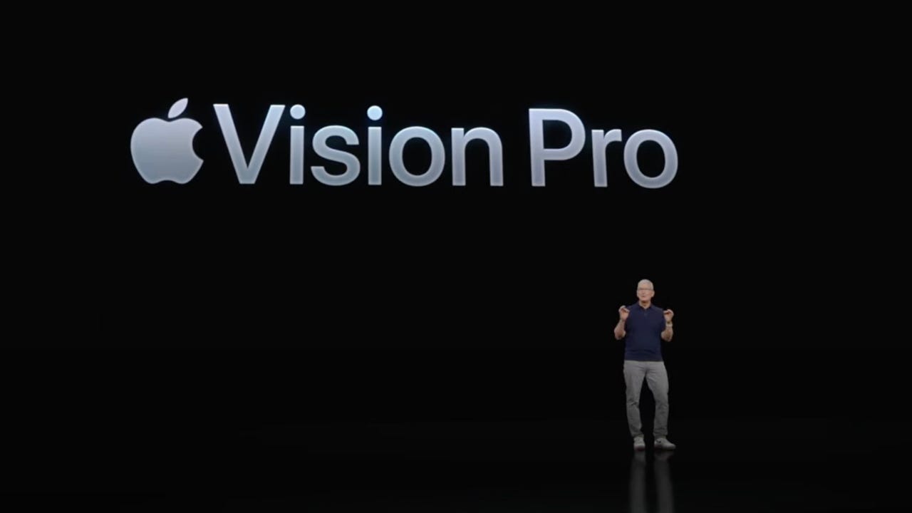 Apple Vision Pro headset shown during Apple's spatial computing announcement