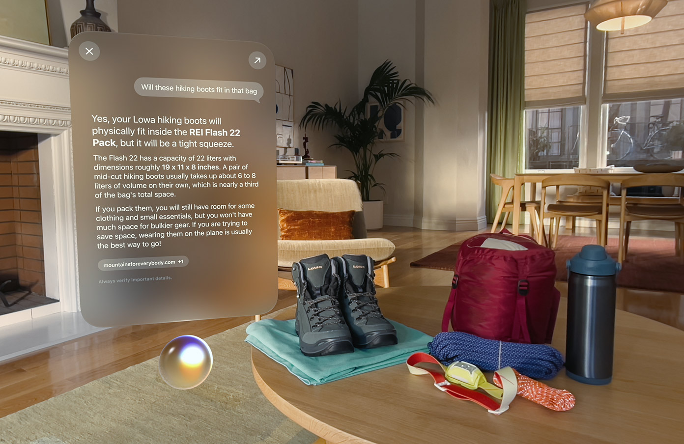 Siri AI answering a question about physical objects visible to Apple Vision Pro